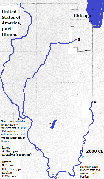 Illinois map, 2000 CE, with Chicago