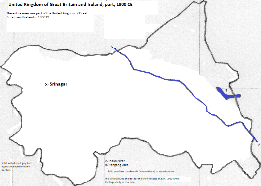 map of Jammu and Kashmir, 1900 CE, with Srinagar marked