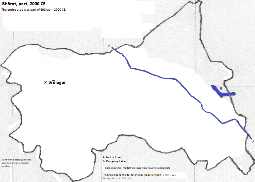 map of Jammu and Kashmir, 2000 CE, with Srinagar marked