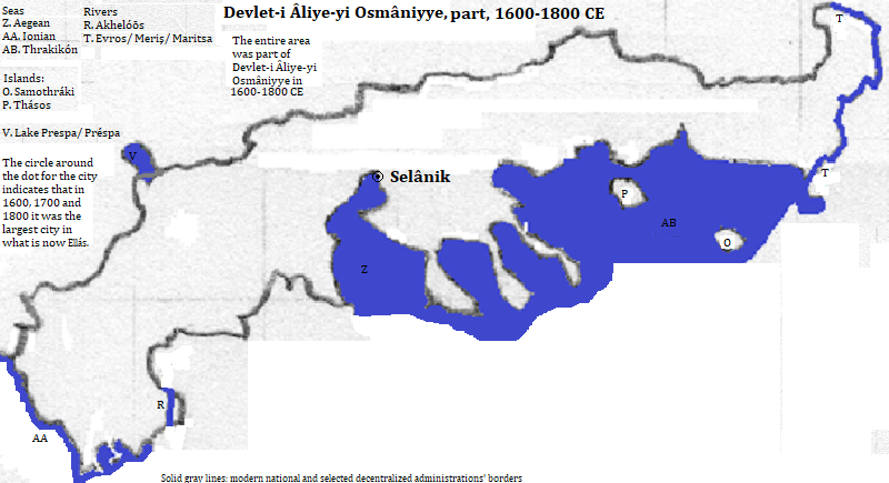 map of Makedonía and Thrákē Decentralized Administration, 1600-1800 CE