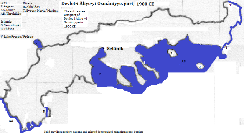 map of Makedonía and Thrákē Decentralized Administration, 1900 CE