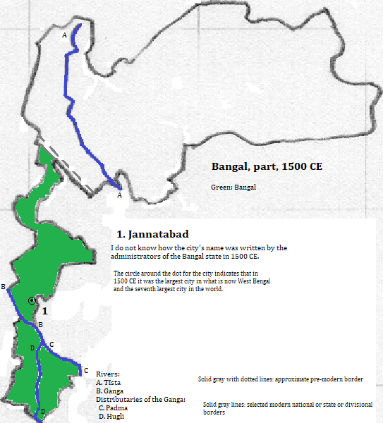 map of Malda and Jalpaiguri divisions of Paścimbangga State, and of Sikkim State, both of Bhārat, and of Druk Yul, 1500 CE