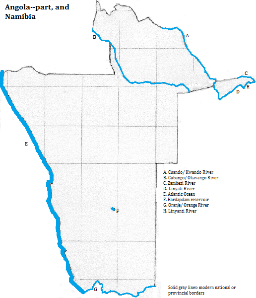 map of Namibia and Cuando-Cubango Province of Angola