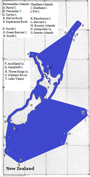 map of New Zealand: showing selected rivers, lakes and islands