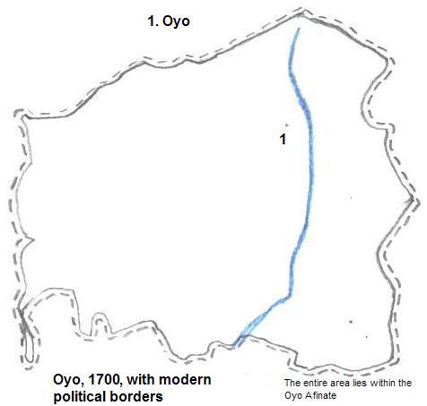 map showing Oyo city, northwestern Oyo State, 1700