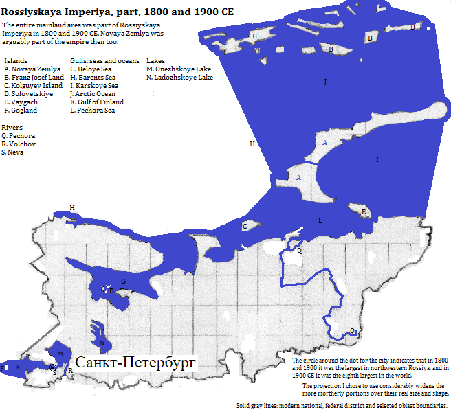 map showing what is now northwestern Rossiya but excluding Novgorod Oblast, 1800-1900 CE