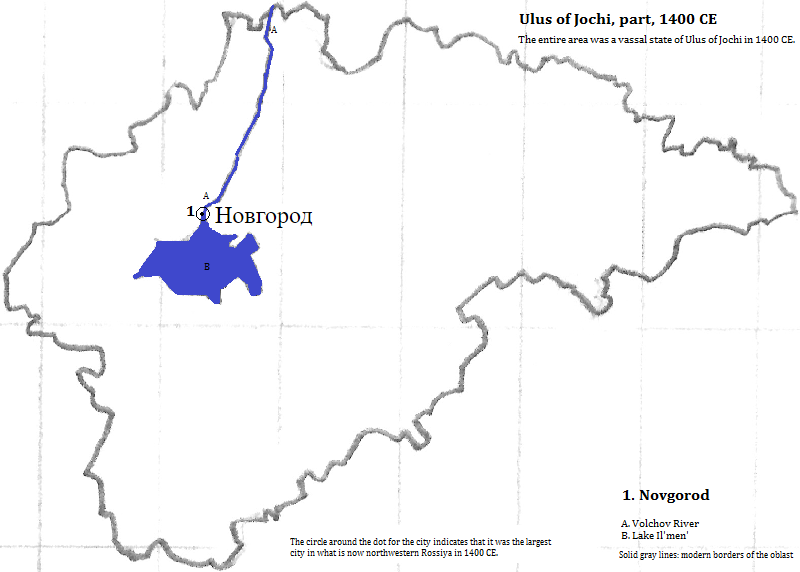 map showing what is now Novgorod Oblast, 1400 CE