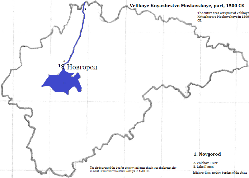 map showing what is now Novgorod Oblast, 1500 CE