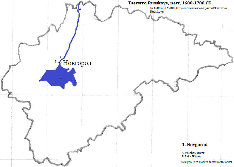 map showing what is now Novgorod Oblast, 1600-1700 CE