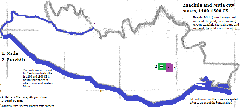 map showing Oaxaca state, México, 1400-1500 CE