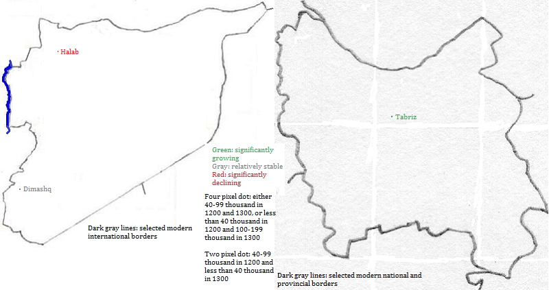 map showing Sūriyah and East Āzarbāijān-e cities 1200-1300