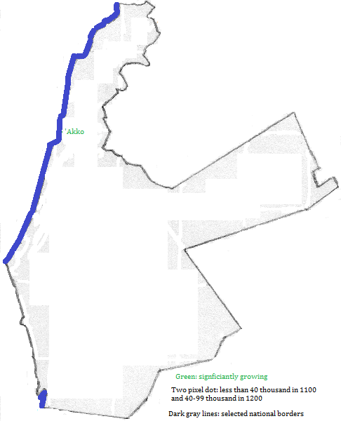 map showing a Yisra'el city 1100-1200
