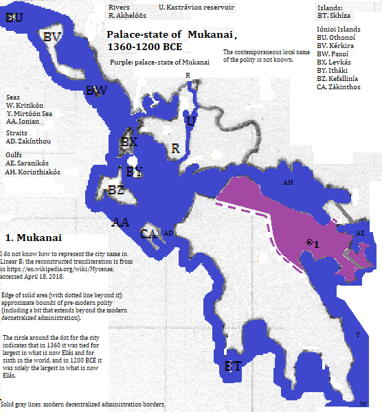 map of Peloponnísou, Western Elládas and the Ioníou, 1600-1200 BCE