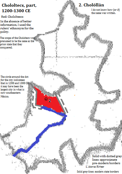 map showing Puebla state, México, 1200-1300 CE