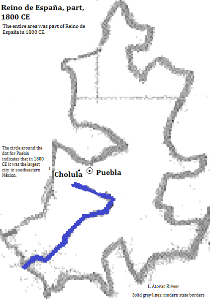 map showing Puebla state, México, 1800 CE