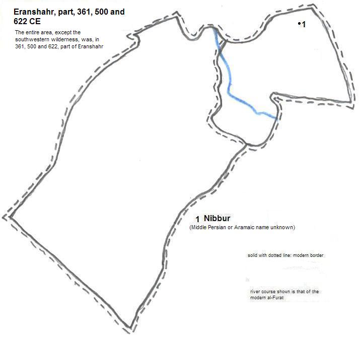 map showing part of Eranshahr, 361, 500 and 622 CE