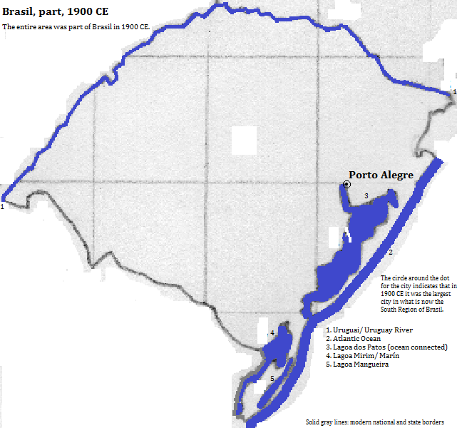 map showing part of Rio Grande do Sul (Southern Grande River) state, Brasil (Brazil), 1900 CE