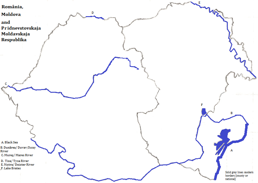 map of România, Moldova and Pridnestrovskaja Moldavskaja Respublika, with rivers