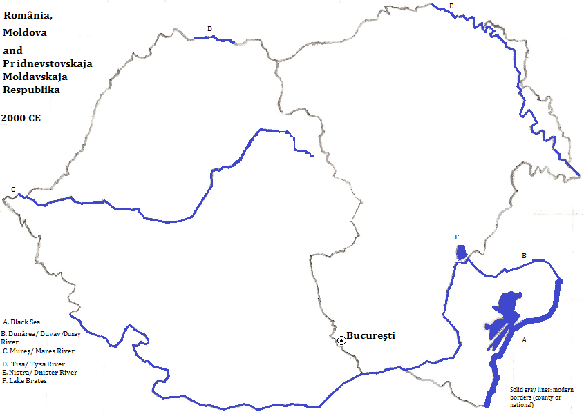 map showing România, Moldova and Pridnestrovskaja Moldavskaja Respublika; 2000 CE