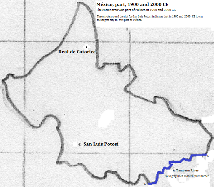 map showing San Luis Potosí 1900 and 2000 CE