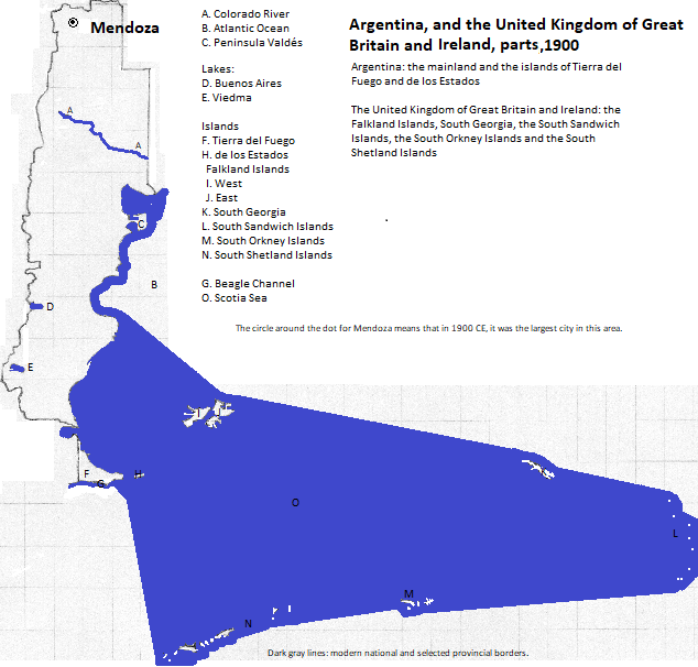 map of southern Argentina, 1900 CE