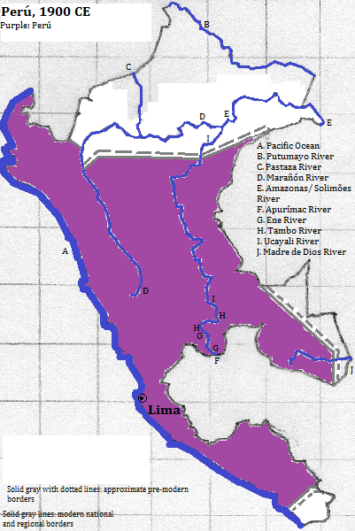map showing part of Perú, 1900 CE