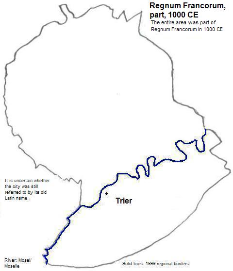 map showing part of Regnum Francorum, 1000 CE