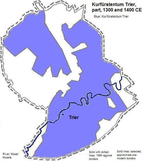 map showing part of Kurfürstentum Trier, 1300 and 1400 CE