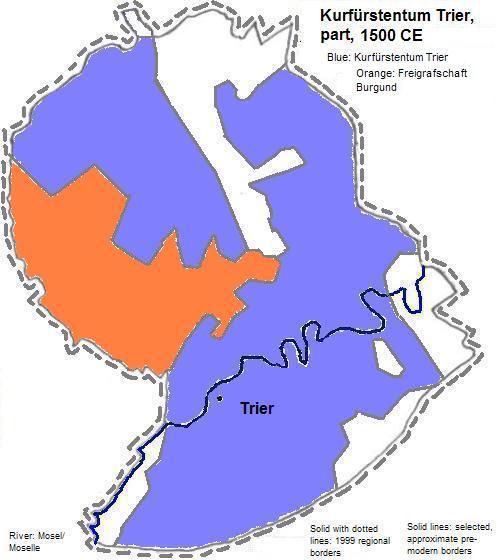 map showing part of Kurfürstentum Trier, 1500 CE