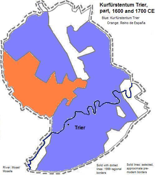 map showing part of Kurfürstentum Trier, 1600 and 1700 CE