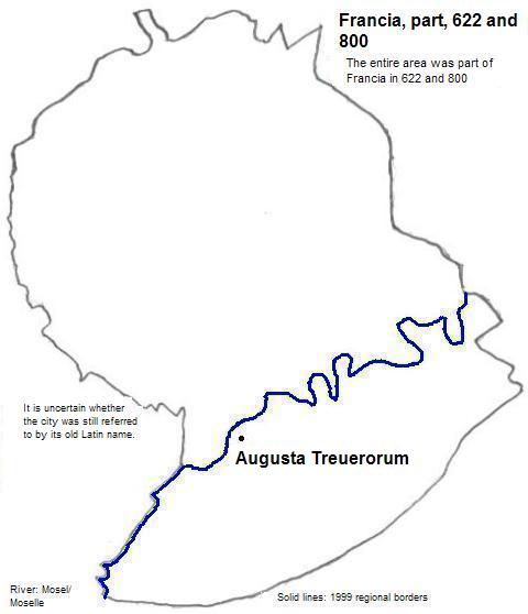 map showing part of Francia, 622 and 800 CE