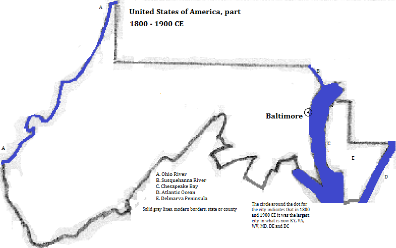 map showing part of the United States of America, 1800 and 1900 CE