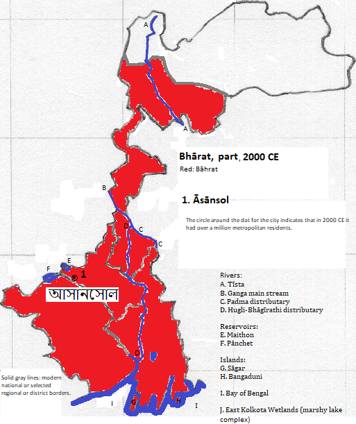 map of Druk Yul, and part of Bhārat, specifically, Paścimbangga and Sikkim, 2000 CE