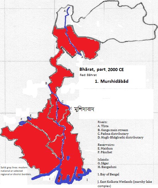 map of Druk Yul, and part of Bhārat, specifically, Paścimbangga and Sikkim, 2000 CE