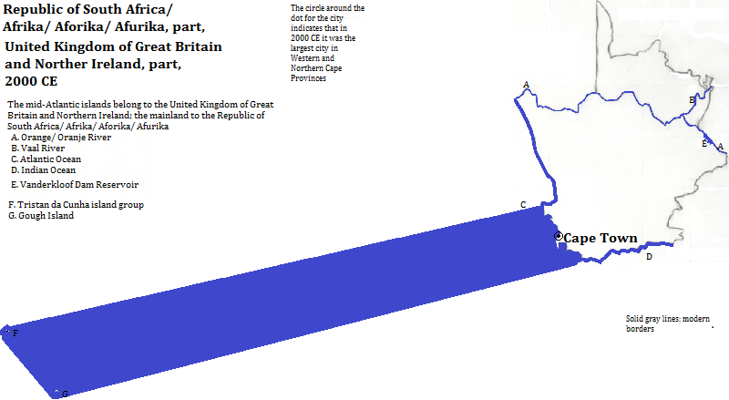 map showing part of the Republic of South Africa/ Afrika/ Aforika/ Afurika, 2000 CE