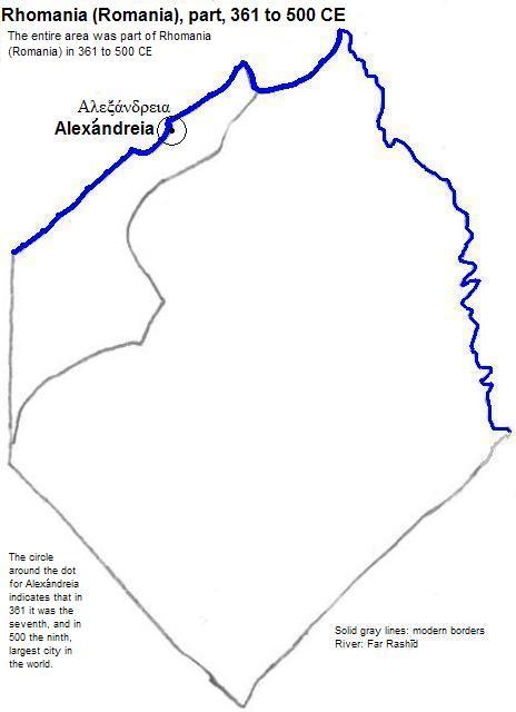 map showing part of Rhomania (Romania or the Byzantine Empire) 361 to 500 CE