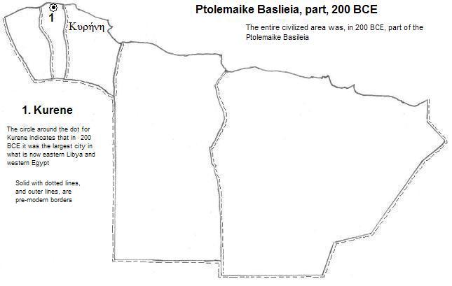 map showing part of the Ptolemaike Basileia, 200 BCE