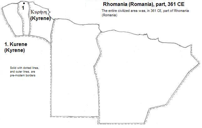 map showing part of Rhomania (Romania), 361 CE