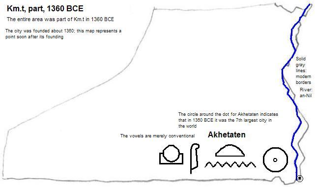 map showing part of Km.t (Kemet or Egypt) 1360 BCE
