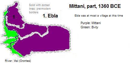 map showing part of Mitanni, 1360 BCE