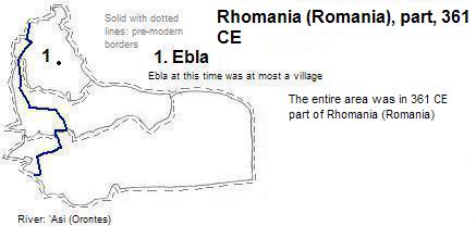 map showing part of Rhomania (Romania), 361 CE