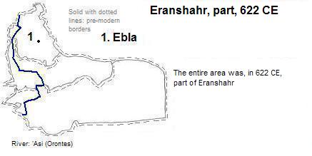 map showing part of Eranshahr, 622 CE