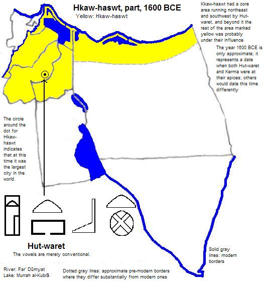 map showing part of ḥʒḳw-ḫḳswt (Hyksos state) 1600 BCE