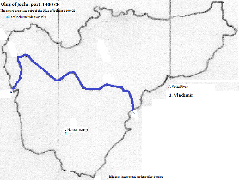 map showing part of Ulus of Jochi (the Golden Horde), 1400 CE