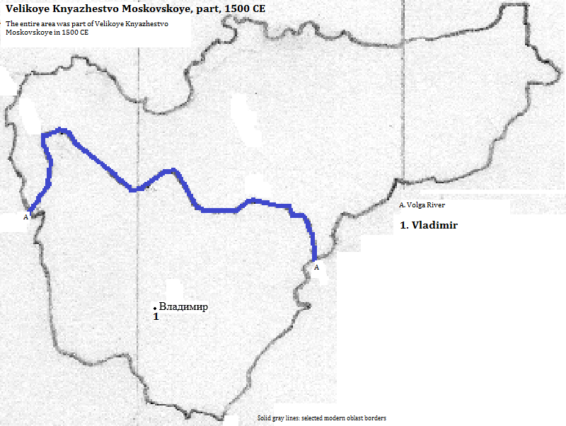 map showing part of Velikoye Knyazhestvo Moskovskoye (the Grand Duchy of Moscow), 1500 CE