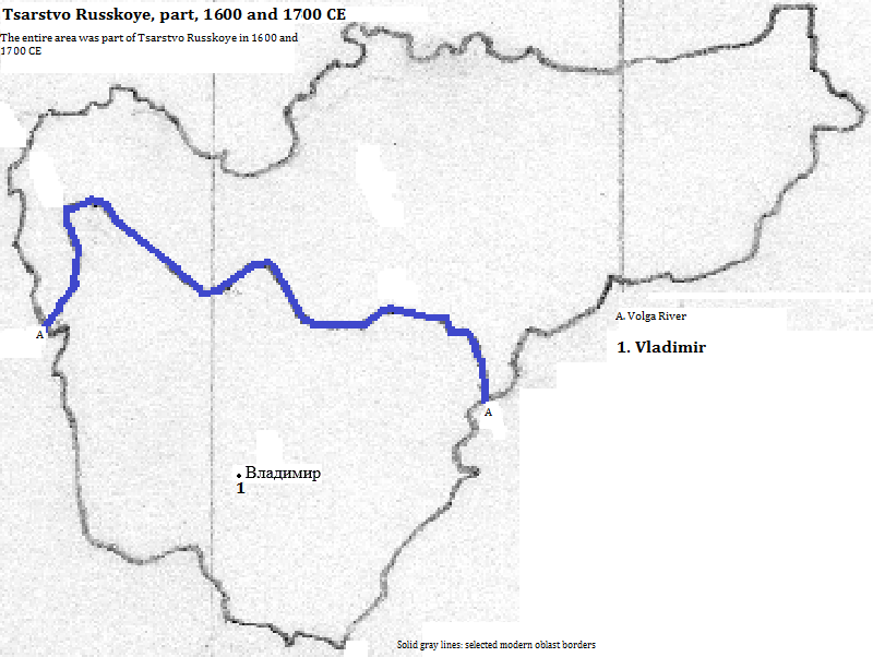 map showing part of Tsarstvo Russkoye (Russian Tsardom), 1600 and 1700 CE