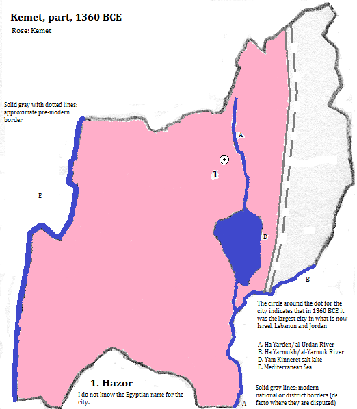 map showing part of Km.t (Kemet or Egypt), 1360 BCE