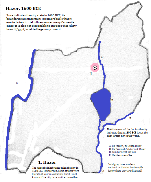 map showing Hazor, 1600 BCE