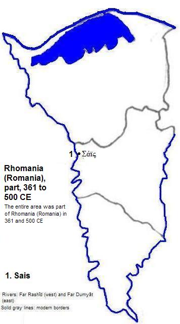 map showing part of Rhomania (Romania or the Byzantine Empire) 361 to 500 CE