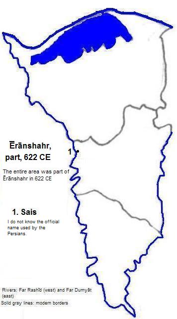 map showing part of Ĕrānshahr (Sassianian Empire) 622 CE